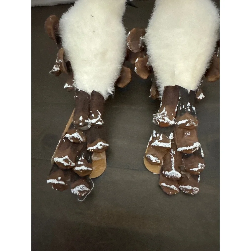 White Fuzzy Bird Christmas Ornaments with Pinecone Wings and Clips Set of 2